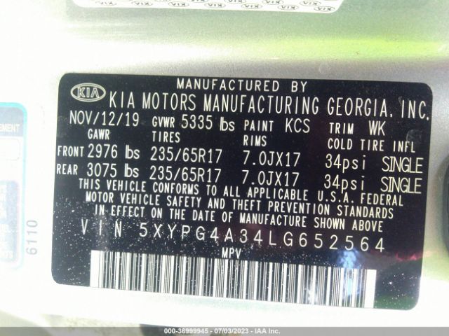 5XYPG4A34LG652564 KIA SORENTO L