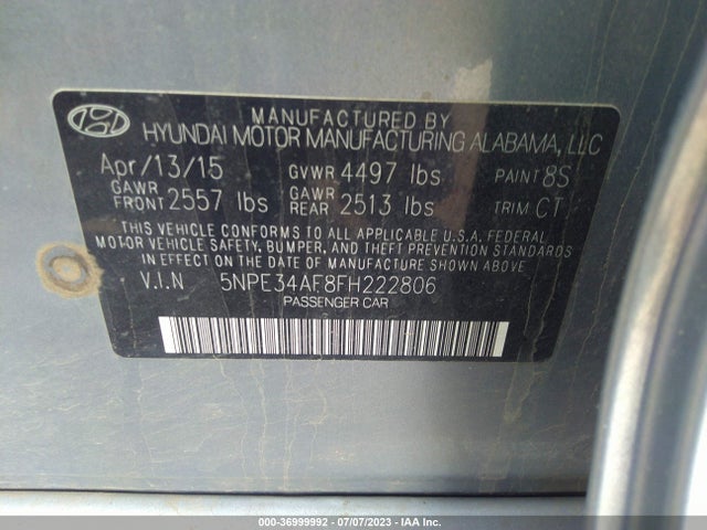 Hyundai Sonata 2.4l Limited 2015 5NPE34AF8FH222806 Image 15