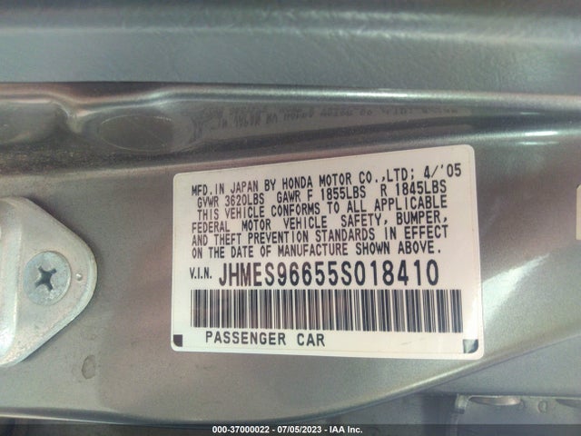2005 HONDA CIVIC HYBRID VIN: JHMES96655S018410