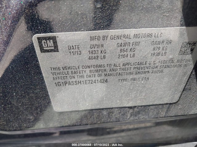Chevrolet CRUZE LS 2014 1G1PA5SH1E7241424 Image 9
