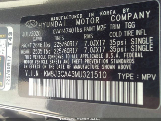 KM8J3CA43MU321510 Hyundai Tucson Value
