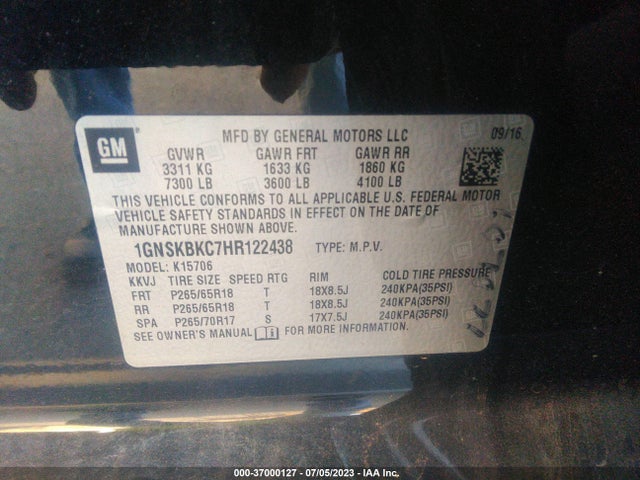 Chevrolet Tahoe Lt 2017 1GNSKBKC7HR122438 Image 9