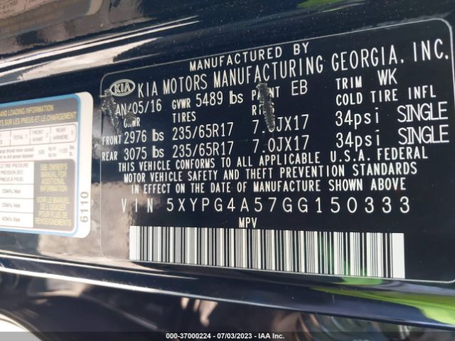 5XYPG4A57GG150333 KIA SORENTO LX