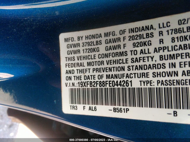 Honda Civic Sedan Ex 2015 19XFB2F88FE044261 Image 9