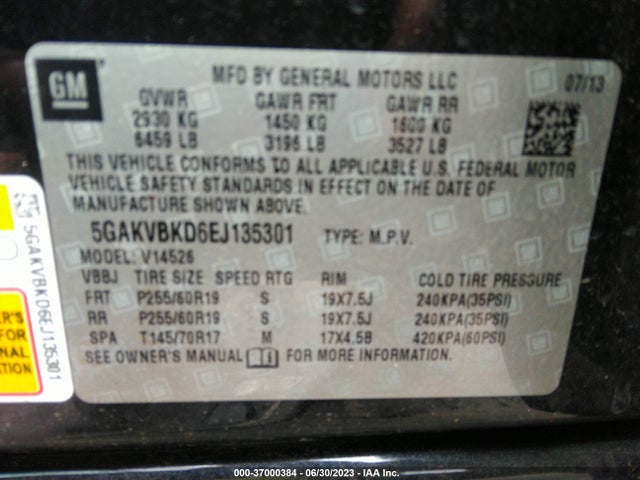 2014 BUICK ENCLAVE LEATHER VIN: 5GAKVBKD6EJ135301