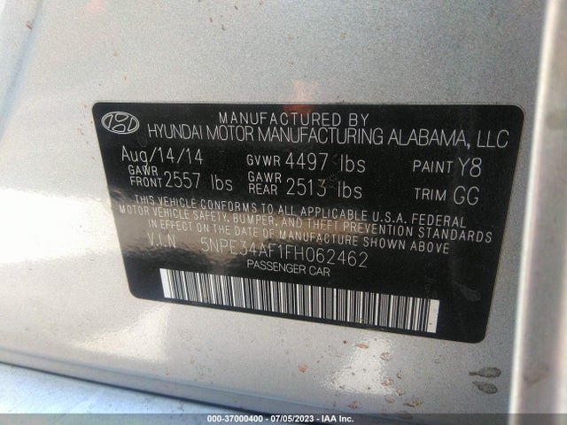 2015 HYUNDAI SONATA 2.4L LIMITED VIN: 5NPE34AF1FH062462