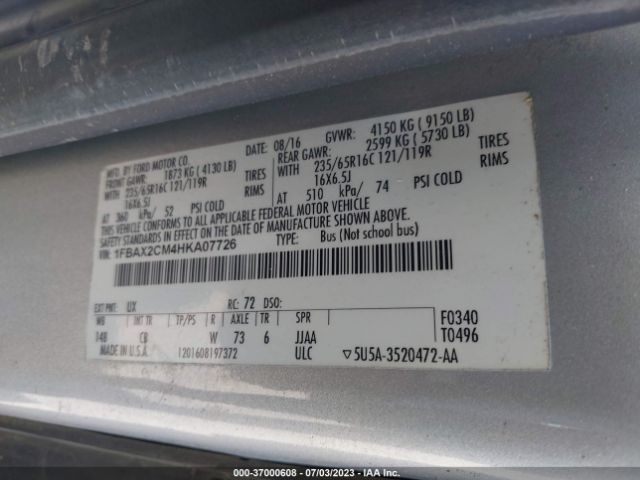 1FBAX2CM4HKA07726 Ford Transit Wagon Xl/xlt