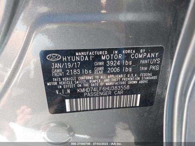 Hyundai ELANTRA SE 2017 KMHD74LF6HU383558 Image 15