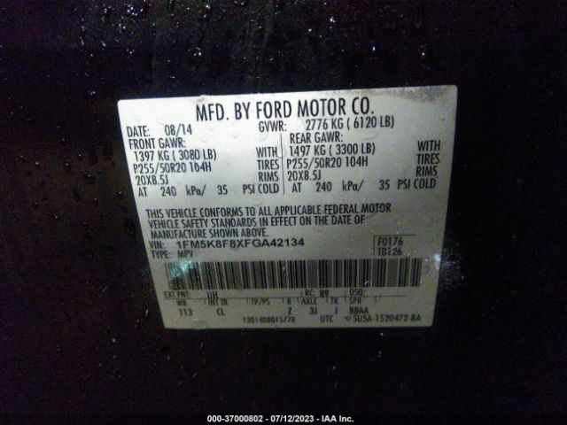 1FM5K8F8XFGA42134 Ford Explorer Limited