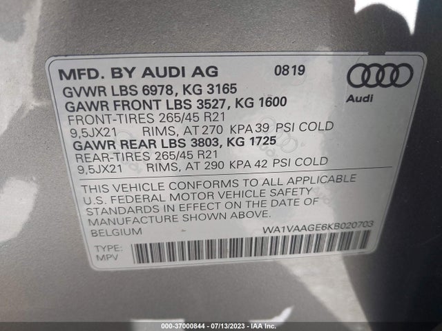 2019 Audi e-tron, VIN: WA1VAAGE6KB020703