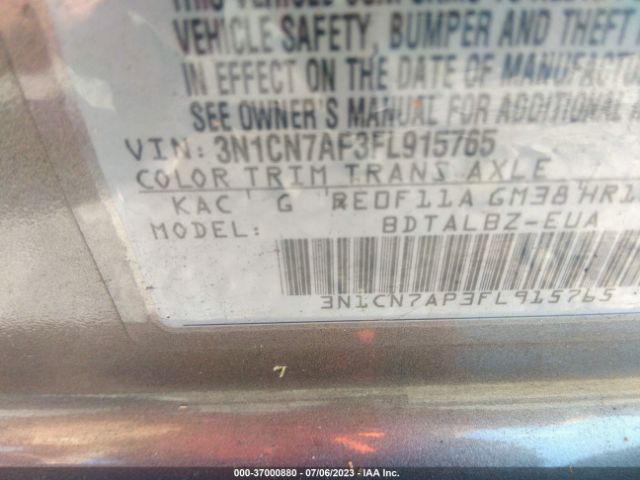 3N1CN7AP3FL915765 Nissan VERSA SV