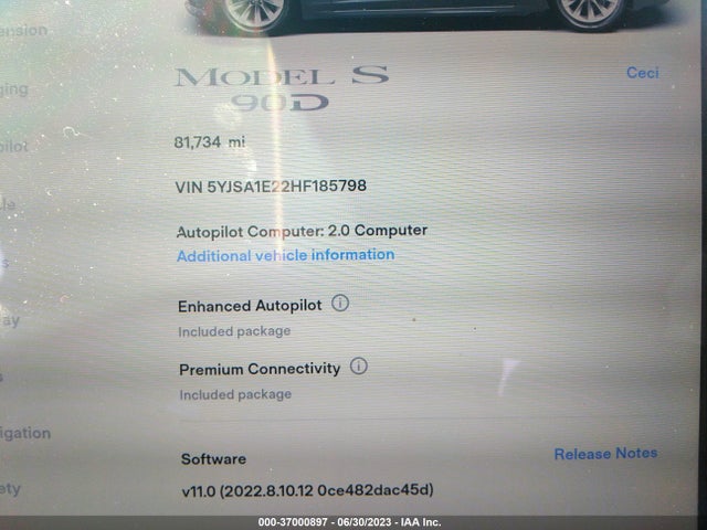 5YJSA1E22HF185798 Tesla Model S 100d/90d/75d/60d/p100d
