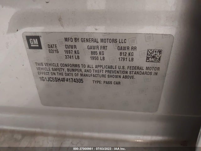 Chevrolet SONIC LT 2015 1G1JC5SH4F4174305 Image 9