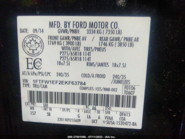 1FTFW1EF2EKF63784 Ford F-150 Xl/xlt/stx/fx4/lariat