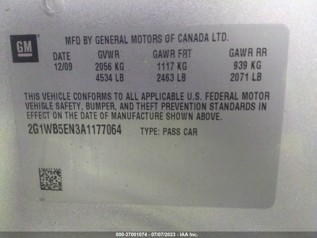 Auction sale of the 2010 Chevrolet Impala Lt, vin: 2G1WB5EN3A1177064, lot number: 37001074