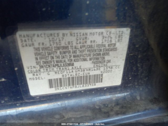 3N1CN7AP8JL833958 Nissan Versa Sedan Sv