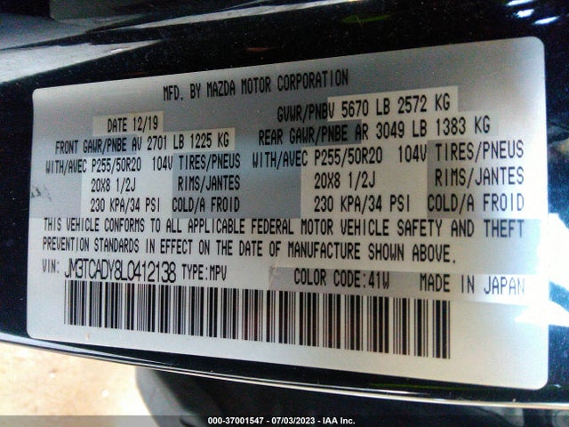 Mazda Cx-9 Grand Touring 2020 JM3TCADY8L0412138 Image 9