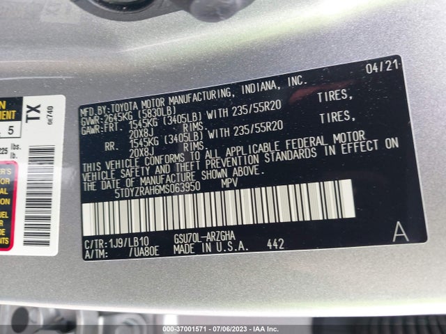 Toyota Highlander Limited/platinum 2021 5TDYZRAH6MS063950 Image 9