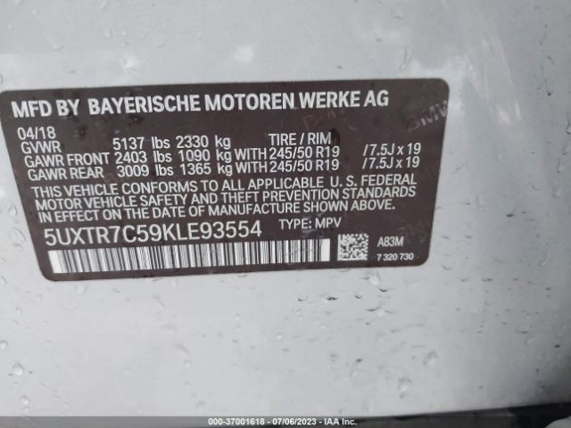5UXTR7C59KLE93554 BMW X3 Sdrive30i