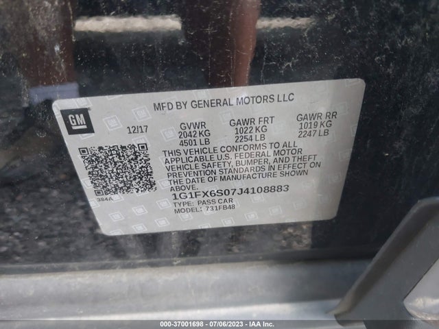 2018 Chevrolet Bolt EV, VIN: 1G1FX6S07J4108883