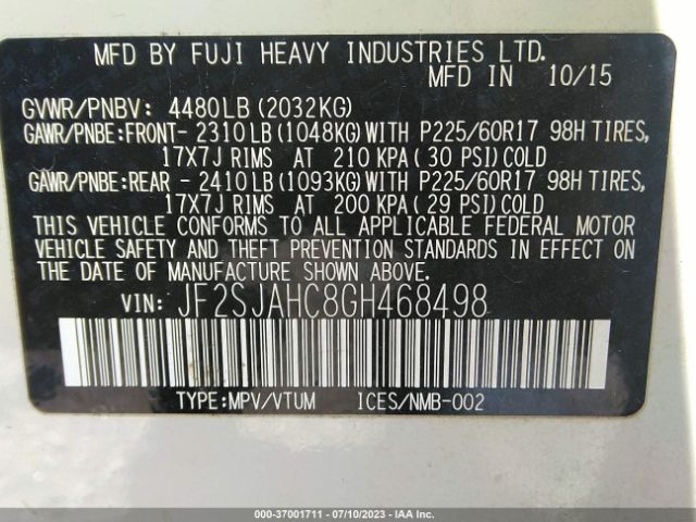 JF2SJAHC8GH468498 Subaru Forester 2.5i Limited
