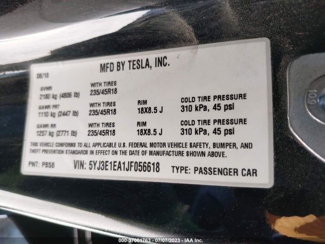 Tesla Model 3 Range Battery 2018 5YJ3E1EA1JF056618 Image 16