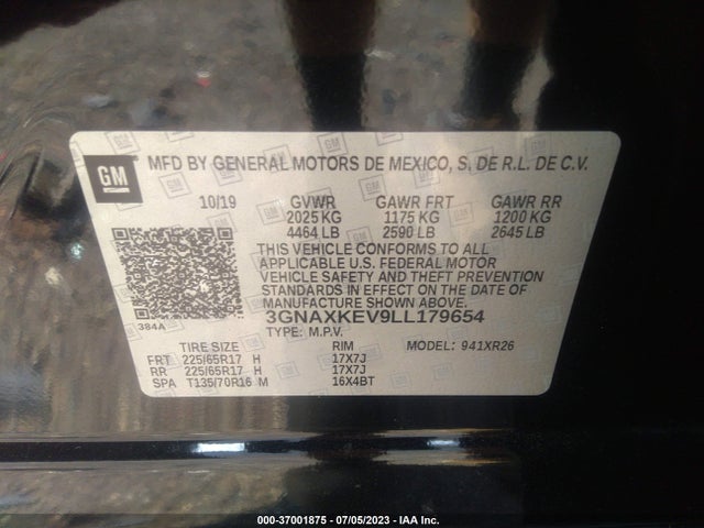 Chevrolet EQUINOX LT 2020 3GNAXKEV9LL179654 Image 9