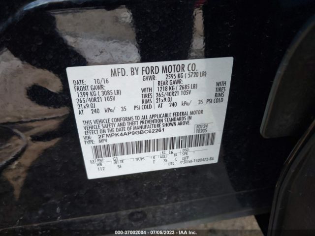 2FMPK4AP9GBC62261 Ford EDGE SPORT
