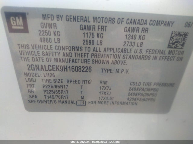 Chevrolet EQUINOX LT 2017 2GNALCEK9H1608226 Image 9