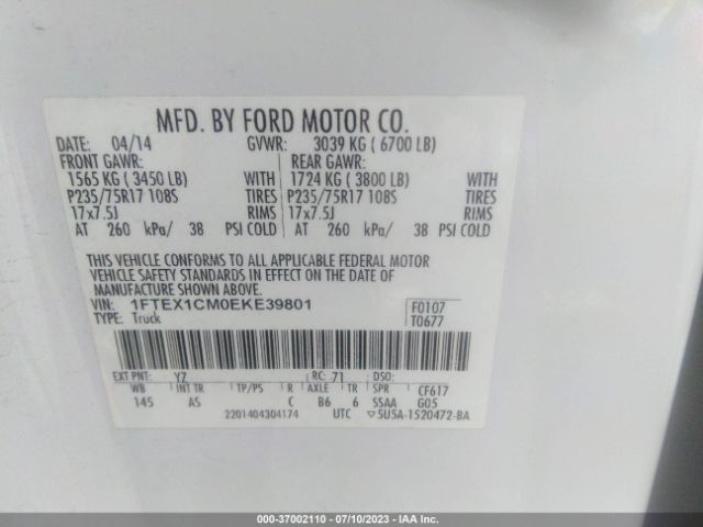 1FTEX1CM0EKE39801 Ford F-150 Xl/stx/xlt