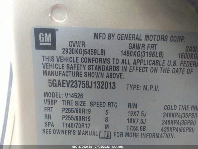 2008 BUICK ENCLAVE CXL VIN: 5GAEV23758J132013