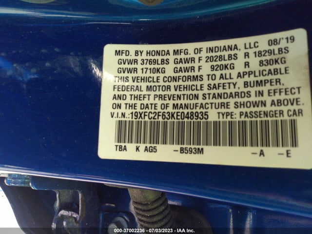 Honda Civic Sedan Lx 2019 19XFC2F63KE048935 Image 9