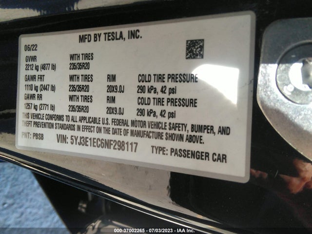 Tesla Model 3 Performance 2022 5YJ3E1EC6NF298117 Image 16