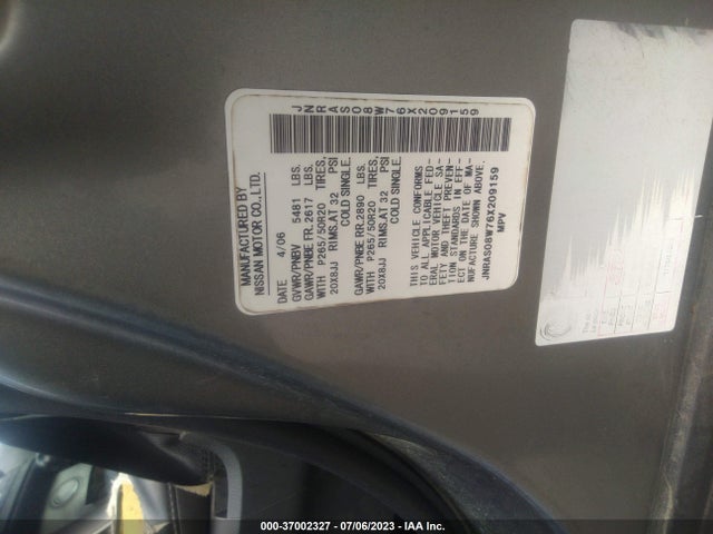 2006 INFINITI FX35 VIN: JNRAS08W76X209159