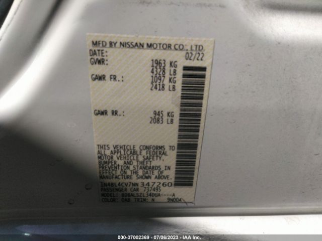 1N4BL4CV7NN347260 Nissan Altima 2.5 Sr