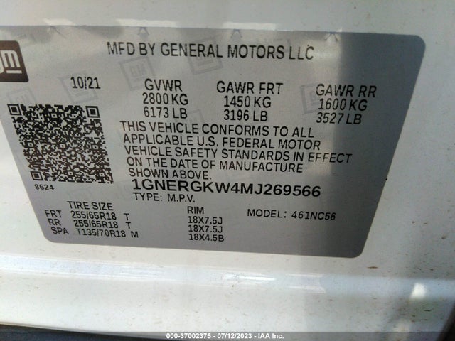 Chevrolet Traverse Lt Cloth 2021 1GNERGKW4MJ269566 Image 9