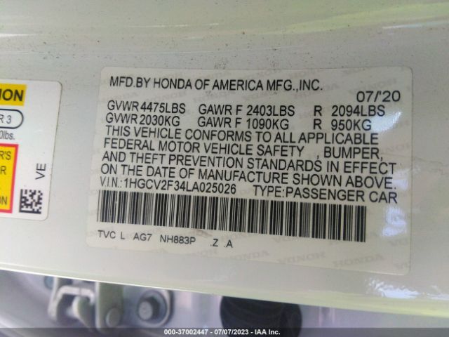 1HGCV2F34LA025026 Honda Accord Sedan Sport
