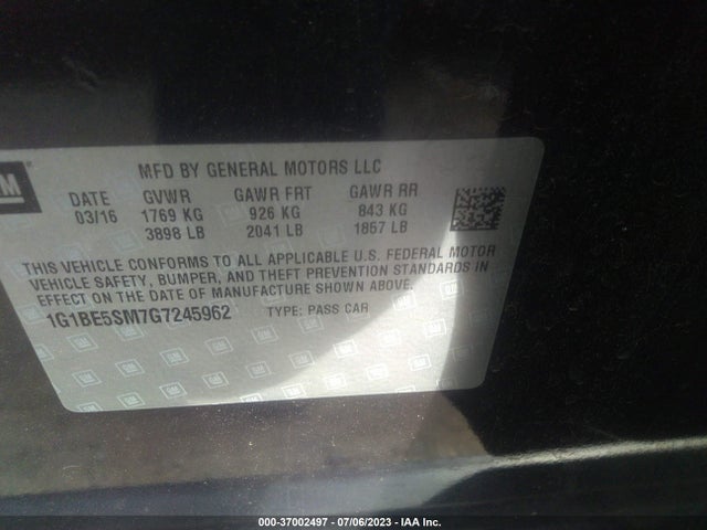 Chevrolet CRUZE LT 2016 1G1BE5SM7G7245962 Image 9