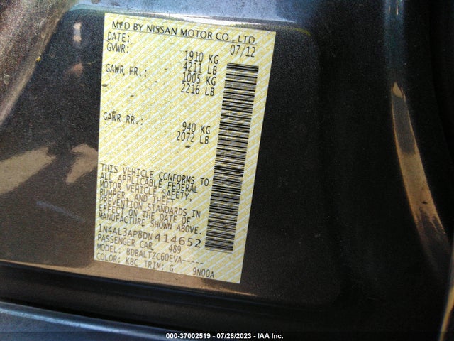 2013 NISSAN ALTIMA 2.5 SV VIN: 1N4AL3AP8DN414652