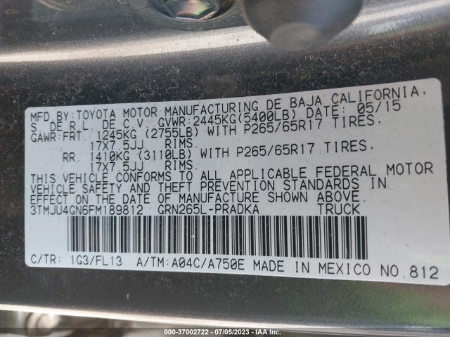 Toyota Tacoma Prerunner 2015 3TMJU4GN6FM189812 Image 15
