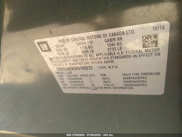 Chevrolet Equinox Ltz 2015 2GNFLHEK9F6180273 Image 9