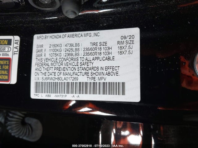 Honda Cr-v Awd Ex-l 2020 5J6RW2H80LA017269 Image 9