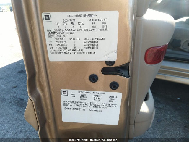 2000 BUICK LESABRE CUSTOM VIN: 1G4HP54K5YU187758