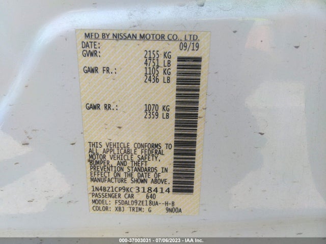 1N4BZ1CP9KC318414 Nissan Leaf Sv Plus
