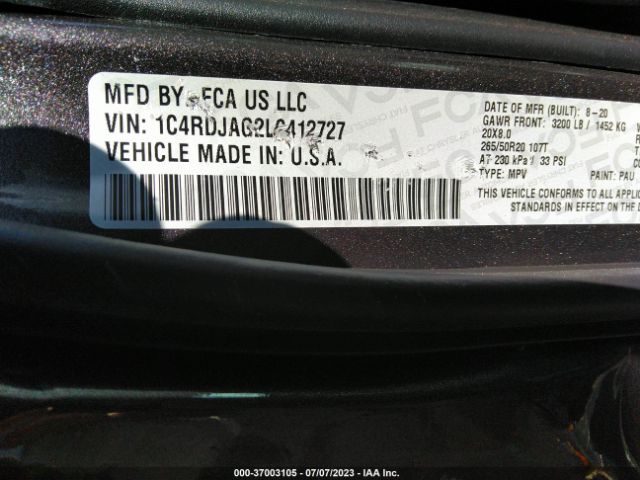 1C4RDJAG2LC412727 Dodge Durango Sxt Plus