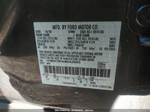 1FMSK7BH6MGA26805 Ford Explorer Base