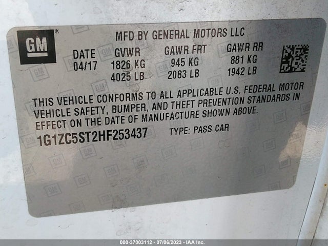 Chevrolet MALIBU LS 2017 1G1ZC5ST2HF253437 Image 15