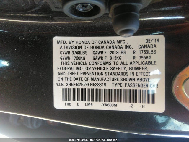 Honda Civic Sedan Lx 2014 2HGFB2F59EH528319 Image 9