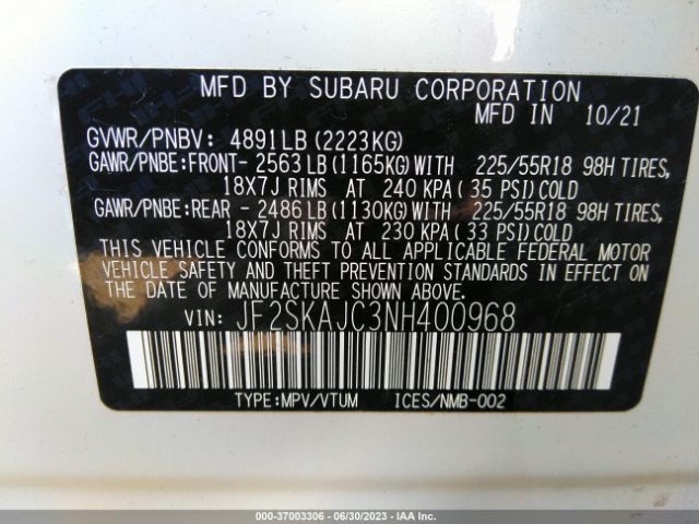 JF2SKAJC3NH400968 Subaru Forester Sport