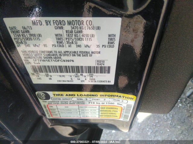 2013 FORD F-150 XL/XLT/FX4/LARIAT VIN: 1FTFW1ET1DFC93976